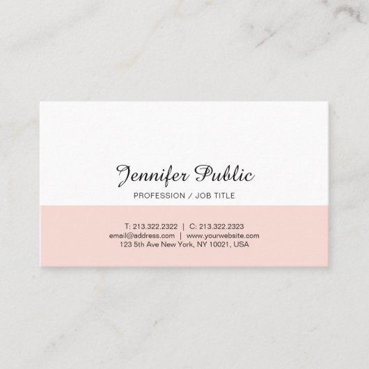 Carte De Visite Design simple et chic Blush Pink Blanc tendance mo (Devant)