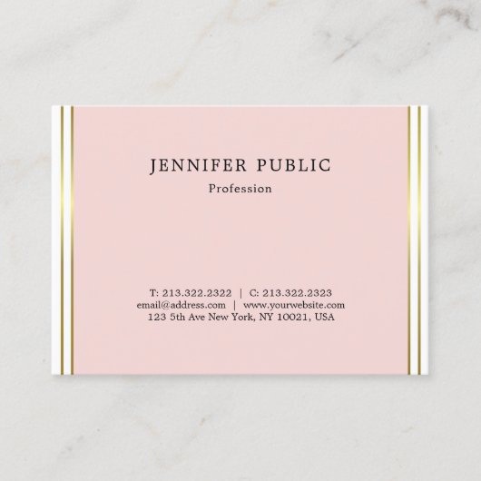 Carte De Visite Design simple et élégant Blush Pink Or tendance Pl (Devant)