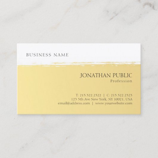 Carte De Visite Design simple et moderne Modèle blanc d'or élégant (Devant)