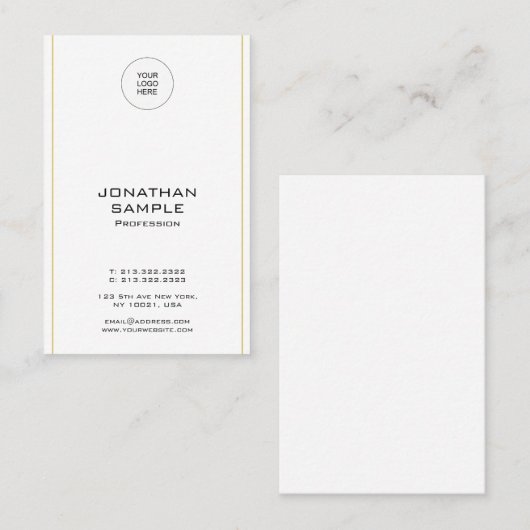 Carte De Visite Design simple Gold Vertical Modèle Moderne (Devant / Derrière)