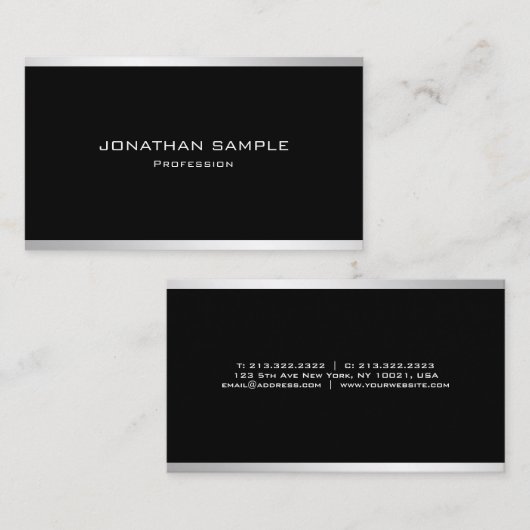 Carte De Visite Design simple moderne Elégant Silver Professional (Devant / Derrière)
