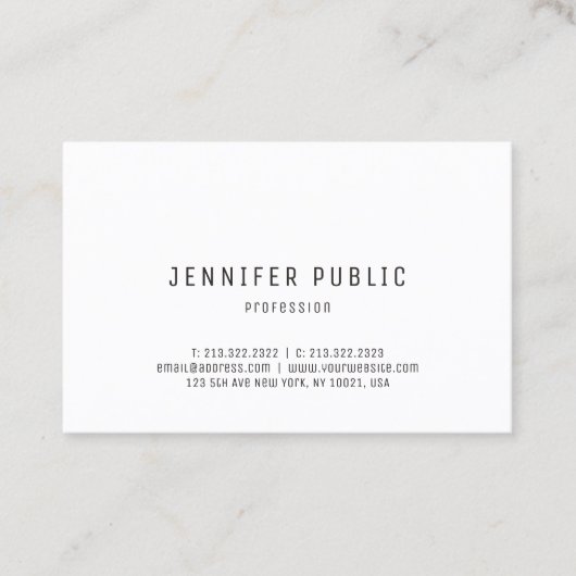 Carte De Visite Design simple moderne Modèle blanc élégant (Devant)