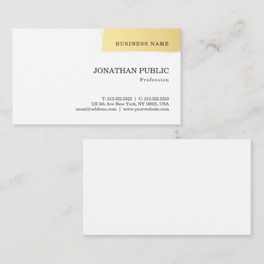 Carte De Visite Design simple moderne Modèle blanc or élégant (Devant / Derrière)