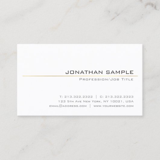 Carte De Visite Design Simple Or Stripe Design Blanc tendance (Devant)