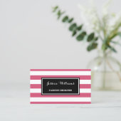 Carte De Visite Design tendance Hot Rose et Black Stripes (Debout devant)
