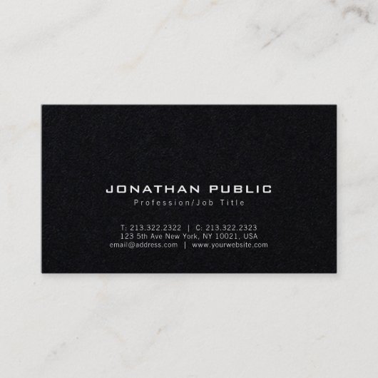 Carte De Visite Design tendance moderne moderne Noir de luxe Plain (Devant)