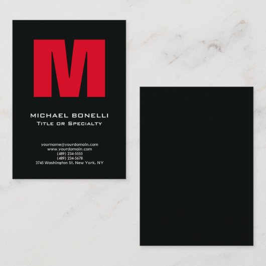 Carte De Visite Design tendance moderne rouge audacieux monogramme (Devant / Derrière)