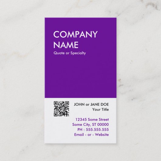 Carte De Visite design violet audacieux votre propre code QR (Devant)