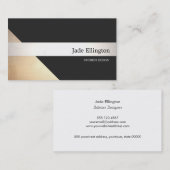 Carte De Visite Designer à rayures en or moderne Noir et Argent (Devant / Derrière)