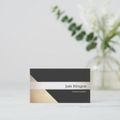 Carte De Visite Designer à rayures en or moderne Noir et Argent (Debout devant)