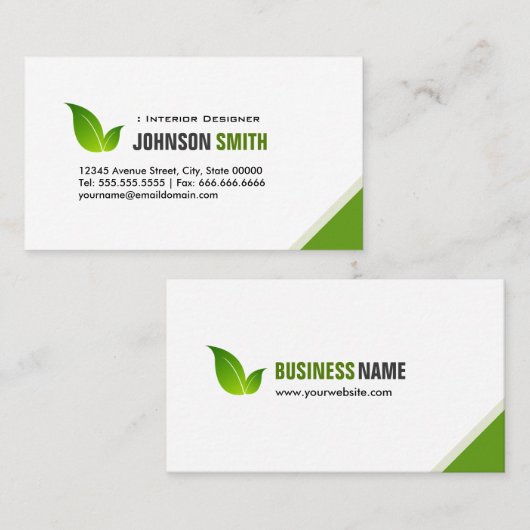 Carte De Visite Designer d'intérieur - Élégant vert moderne (Devant / Derrière)