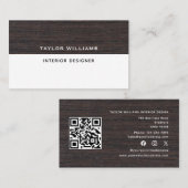 Carte De Visite Designer d'intérieur QR Code Wood Thème médias soc (Devant / Derrière)