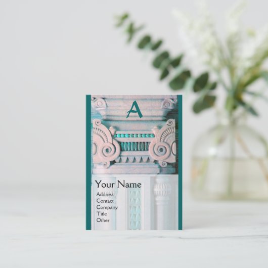 Carte De Visite DESIGNEUR INTÉRIEUR, ARCHITECTURE Monogramme, Vert (Debout devant)