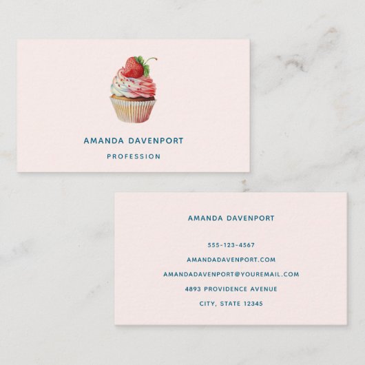 Carte De Visite Dessert sucré à la fraise Cupcake (Devant / Derrière)