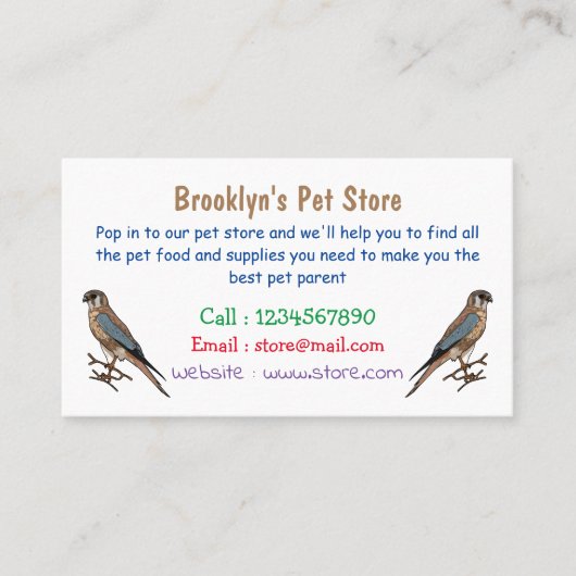 Carte De Visite dessin animé d'oiseau-kestrel américain (Devant)