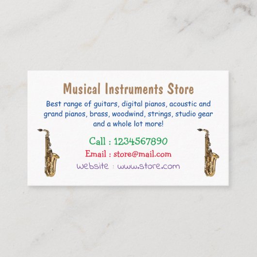 Carte De Visite dessin animé saxophone (Devant)
