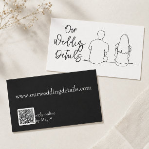 Carte De Visite Dessin au trait Couple RSVP Budget Mariage Code QR