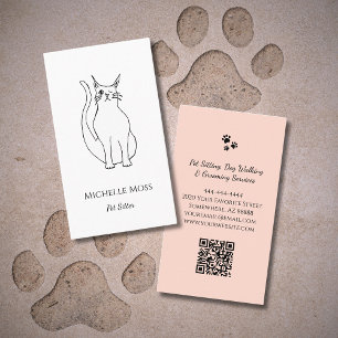 Carte De Visite Dessin de chat mignon Code QR professionnel Animau