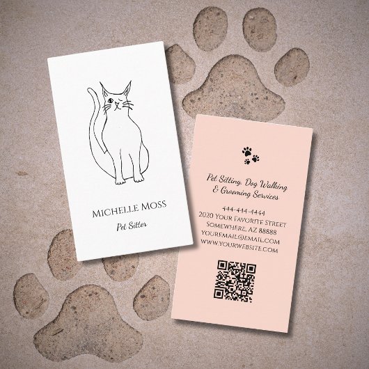 Carte De Visite Dessin de chat mignon Code QR professionnel Animau