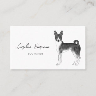 Carte De Visite Dessin de chien Basenji en noir et blanc minimalis