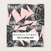 Carte De Visite Dessin de fleurs peintes en noir noir et blanc (Extérieur déplié)