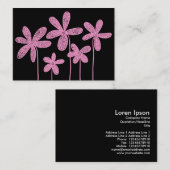 Carte De Visite Dessin de fleurs simples - rose sur noir (Devant / Derrière)