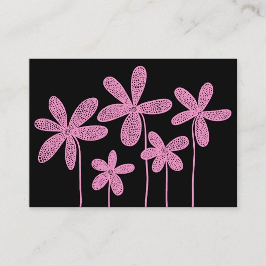 Carte De Visite Dessin de fleurs simples - rose sur noir (Devant)
