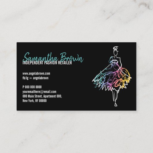 Carte De Visite Dessin de la boutique de mode habillage noir bouti (Dos)