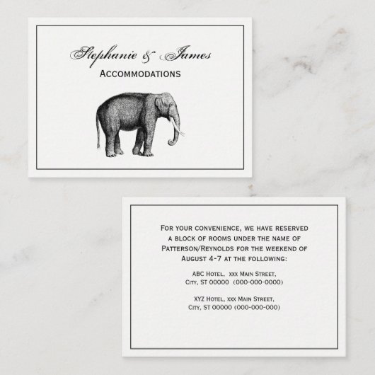 Carte De Visite Dessin d'éléphant vintage (Devant / Derrière)
