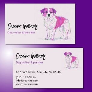 Carte De Visite Dessin moderne rose violet promeneur de chien gard