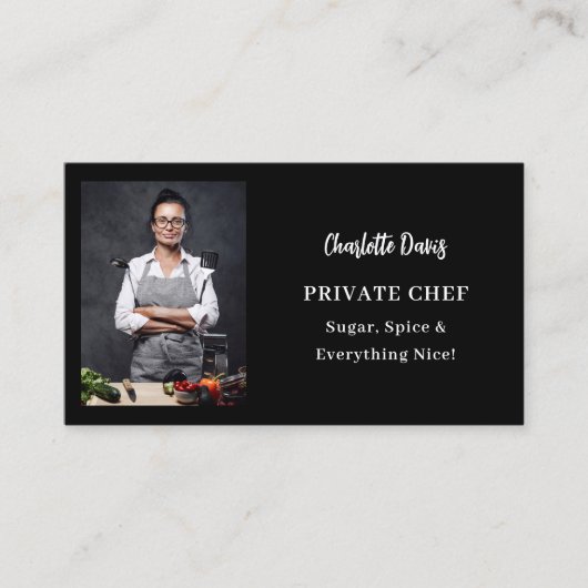 Carte De Visite Dessin photo noir blanc du chef privé code QR (Devant)