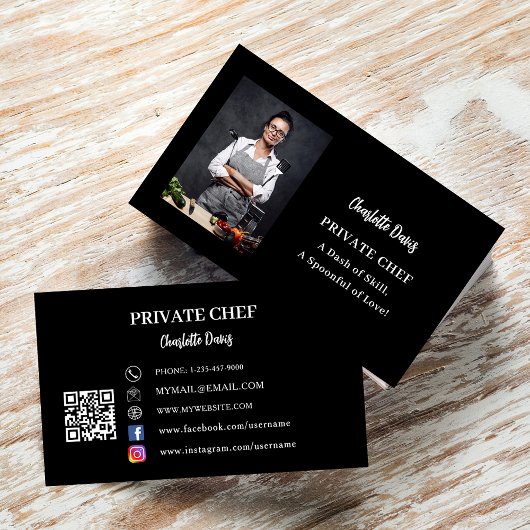 Carte De Visite Dessin photo noir blanc du chef privé code QR