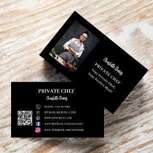 Carte De Visite Dessin photo noir blanc du chef privé code QR