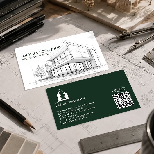 Carte De Visite Dessin technique d'architecte Sketch | Vert