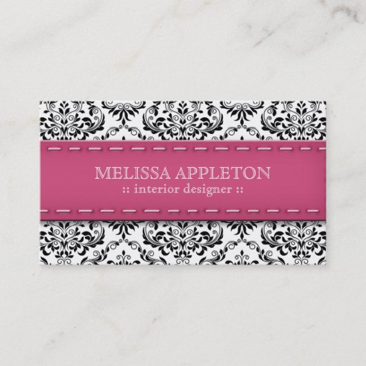 Carte De Visite Dessinateur d'intérieurs piqué par rose de damassé (Devant)