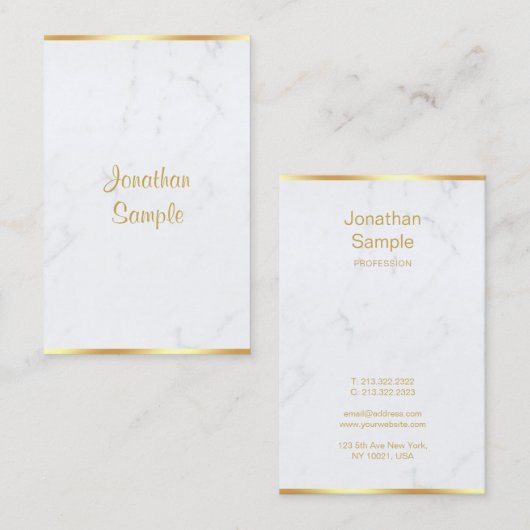 Carte De Visite Dessus de marbre blanc moderne élégant de (Devant / Derrière)