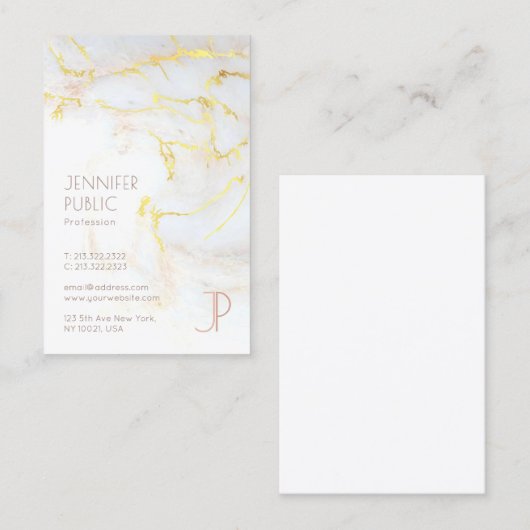 Carte De Visite Dessus moderne de monogramme de marbre d'or de (Devant / Derrière)