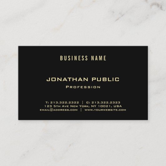 Carte De Visite Dessus simple noir élégant chic d'or des textes (Devant)