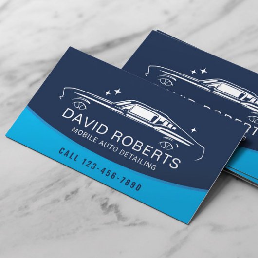 Carte De Visite Détail auto mobile Sparkling Car Wash Blue