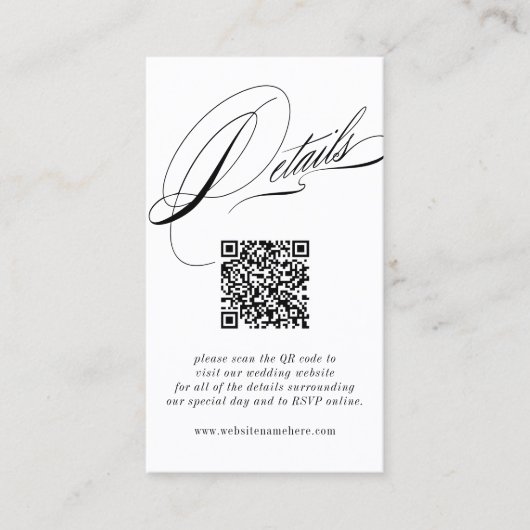 Carte De Visite Détails de calligraphie élégante Code QR (Devant)