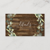 Carte De Visite Détails du mariage Eucalyptus Bois rustique Verdur (Devant)