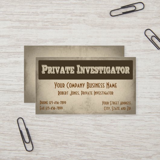 Carte de visite détective de l'enquêteur privé (Devant/Arrière en situation)