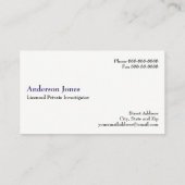 Carte de visite détective de l'enquêteur privé (Dos)