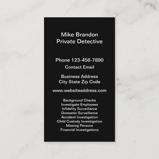 Carte De Visite Détective privée (Dos)