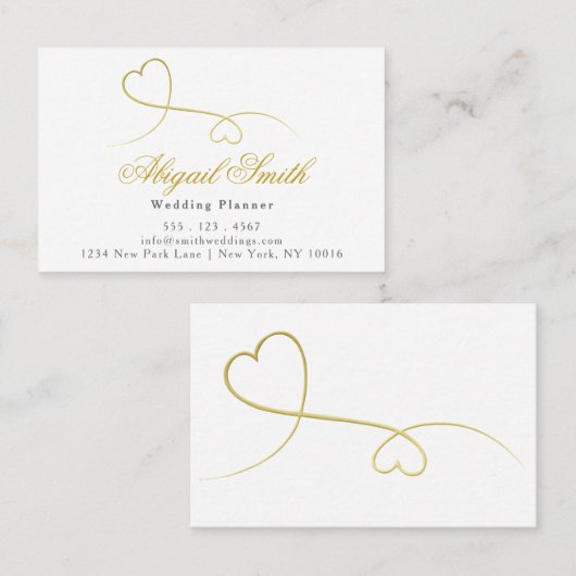 Carte De Visite Deux Coeurs Or Élégants (Devant / Derrière)