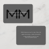 Carte De Visite Deux côtés Monogramme Gris noir Euro Taille lin (Devant / Derrière)