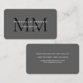 Carte De Visite Deux côtés Monogramme noir gris calligraphie lin (Devant / Derrière)