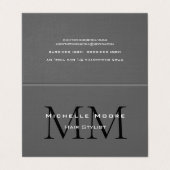 Carte De Visite Deux côtés Monogramme noir gris calligraphie lin (Extérieur déplié)