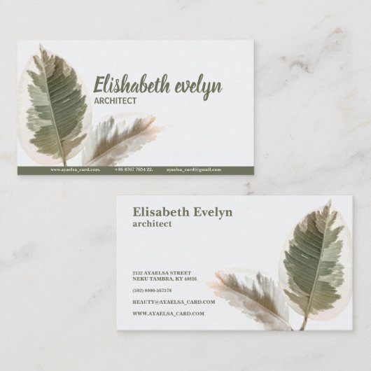 Carte De Visite Deux Feuilles verts (Devant / Derrière)