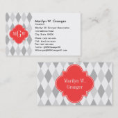 Carte De Visite Deux Gray Wht Harlequin Coral 3 Initial Monogram (Devant / Derrière)